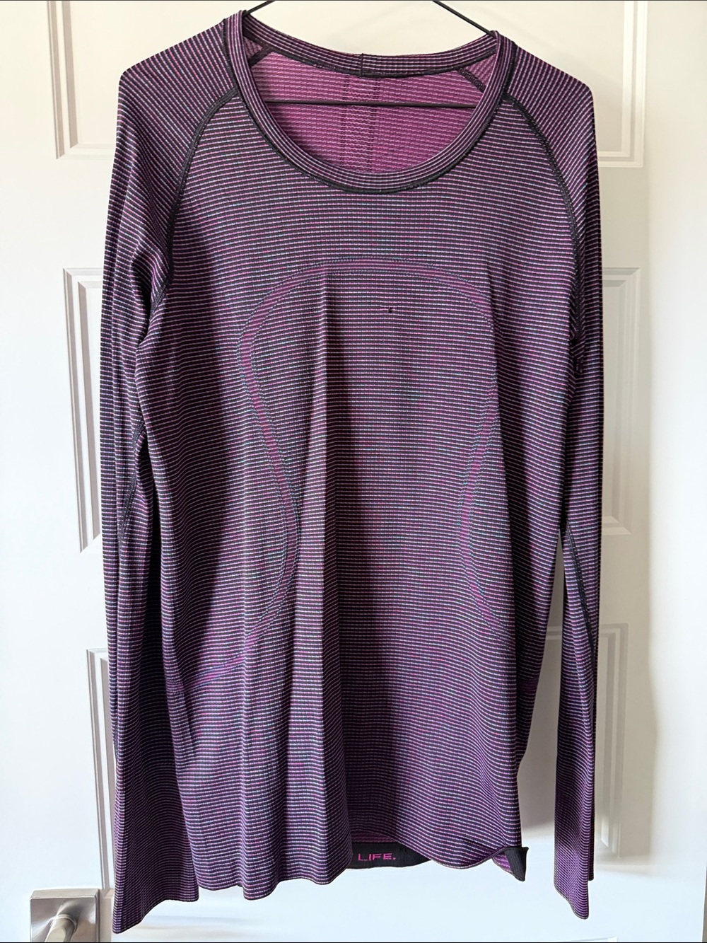 lululemon athletica Purple and Black striped Swiftly Tech Long Sleeve Shirt-hip